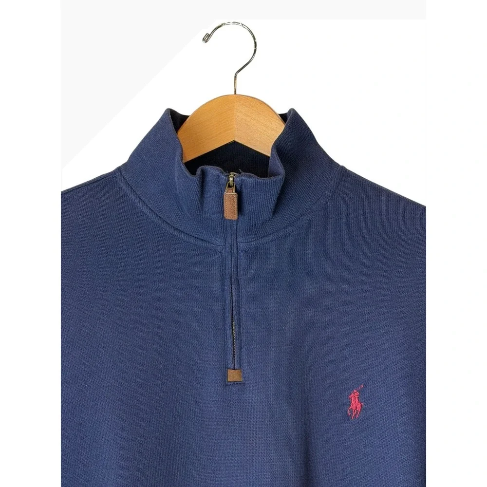 Polo Ralph Lauren Quarter Zip Pullover Men Large Navy Blue‎ Cotton Knit Preppy